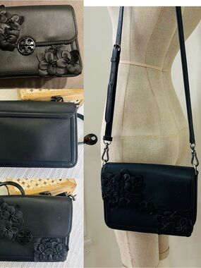 Tory Burch Black Floral Appliqué Crossbody